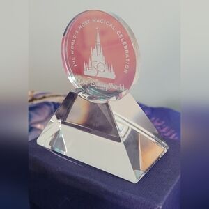 Walt Disney World 50th Anniversary Cinderella Castle Glass Coin with Base